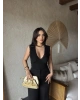 Siyah V Yaka Brode Dalgıç Crop