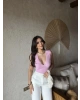Pembe V Yaka Brode Dalgıç Crop