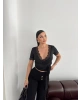 Siyah Kruvaze Bağlama Dantelli Crop