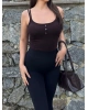Kahverengi Düğmeli Askılı Basic Crop