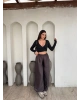 Kahverengi Saten Barrel Fit Pantolon