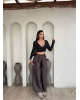 Kahverengi Saten Barrel Fit Pantolon
