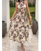 Bej Desenli Tasarım Uzun Elbise
