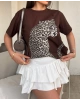 Kahverengi Leopar Baskılı Oversize Tshırt