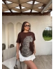 Kahverengi Leopar Baskılı Oversize Tshırt