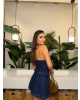 Denim Boyundan Geçirmeli Crop Etek Takım