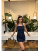 Denim Boyundan Geçirmeli Crop Etek Takım