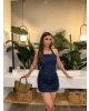 Denim Boyundan Geçirmeli Crop Etek Takım