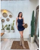 Denim Boyundan Geçirmeli Crop Etek Takım
