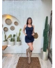 Denim Boyundan Geçirmeli Crop Etek Takım