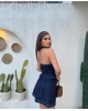 Denim Boyundan Geçirmeli Crop Etek Takım