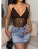 Kahverengi İp Askılı Dantel Bodysuit