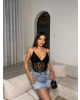 Siyah İp Askılı Dantel Bodysuit