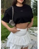 Siyah Nakışlı Balon Crop Top