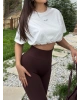 Beyaz Nakışlı Balon Crop Top