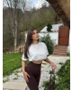 Beyaz Nakışlı Balon Crop Top