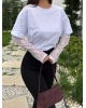 Beyaz Kolları Güpürlü Tshırt