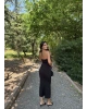 Siyah Boyundan Bağlamalı Dekolteli Uzun Elbise