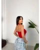 Kırmızı Asimetrik Kesim Crop Top