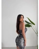 Yılan Desen Askılı Mini Elbise