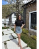 Tint Yıkamalı Taşlı Kot Etek