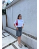 Mavi Tint Taşlı Uzun Şort