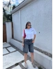 Mavi Tint Taşlı Uzun Şort