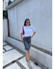 Mavi Tint Taşlı Uzun Şort
