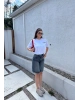 Mavi Tint Taşlı Uzun Şort