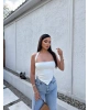 Beyaz Asimetrik Kesim Crop Top