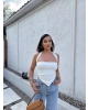 Beyaz Asimetrik Kesim Crop Top
