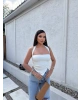 Beyaz Asimetrik Kesim Crop Top