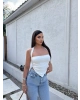 Beyaz Asimetrik Kesim Crop Top