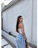 Beyaz Asimetrik Kesim Crop Top