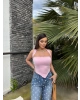 Pembe Asimetrik Kesim Crop Top