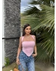 Pembe Asimetrik Kesim Crop Top
