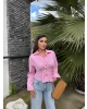 Pembe Gold Düğmeli Korseli Gömlek