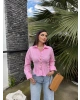 Pembe Gold Düğmeli Korseli Gömlek