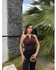 Kahverengi Boyun Aksesuarlı Bodysuit