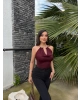 Bordo Boyun Aksesuarlı Bodysuit