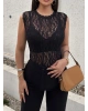 Siyah Bisiklet Yaka Dantel Bodysuit
