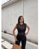 Siyah Bisiklet Yaka Dantel Bodysuit