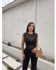 Siyah Bisiklet Yaka Dantel Bodysuit