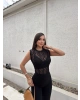 Siyah Bisiklet Yaka Dantel Bodysuit
