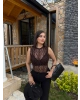 Kahverengi Bisiklet Yaka Dantel Bodysuit