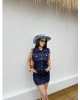 Koyu Mavi Denim Yelek Etek Takım
