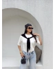 Beyaz Siyah Fularlı Oversize Tshırt