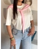 Beyaz Pembe Fularlı Oversize Tshırt