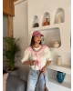 Beyaz Pembe Fularlı Oversize Tshırt