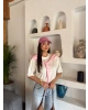 Beyaz Pembe Fularlı Oversize Tshırt